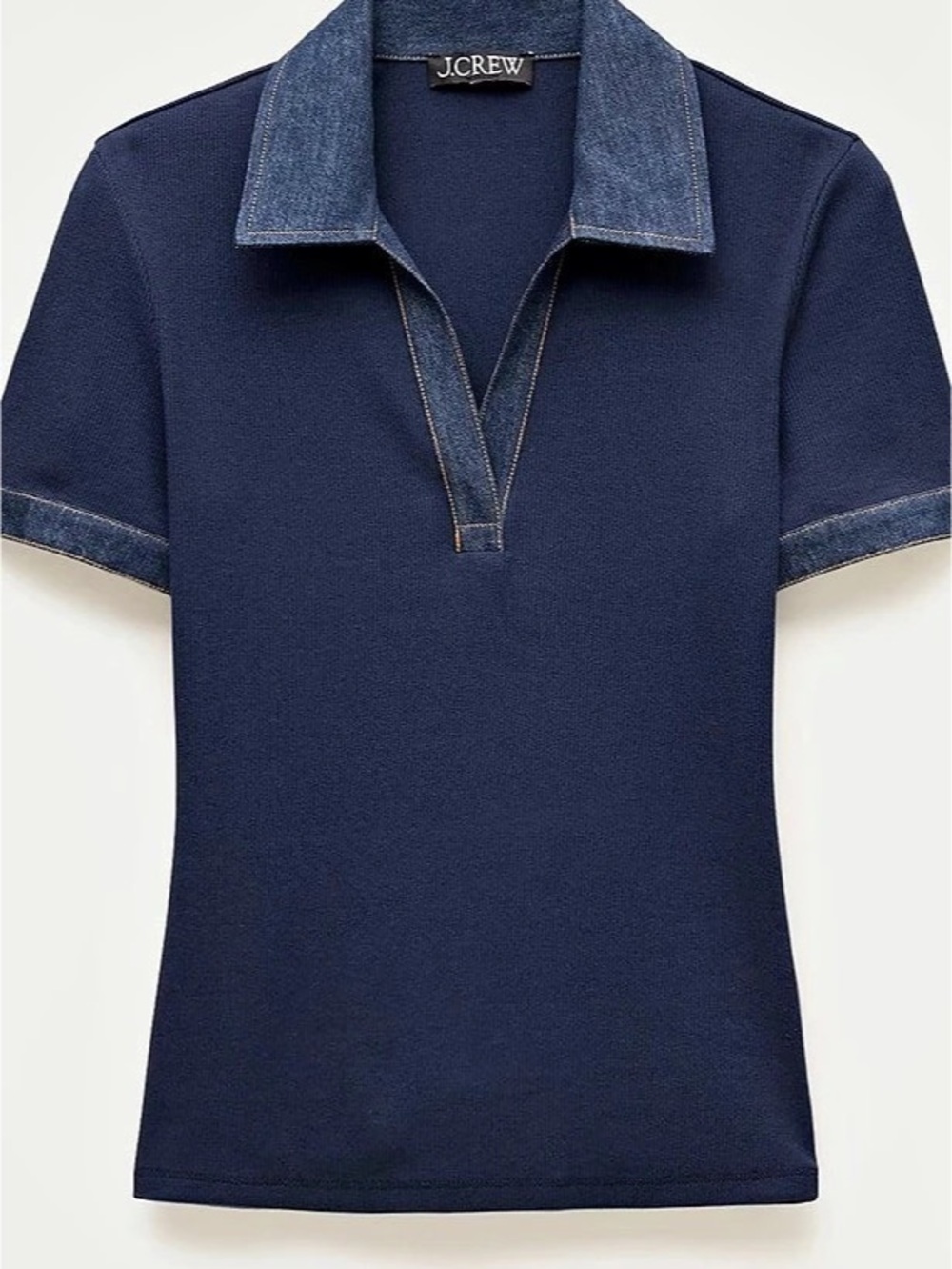 J.Crew Perfect rib johnny-collar top with denim trim